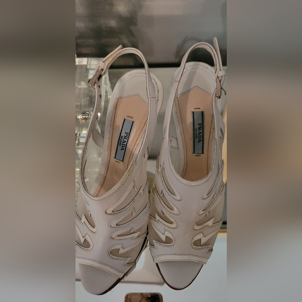 Prada Women's Off White Slingback Heels